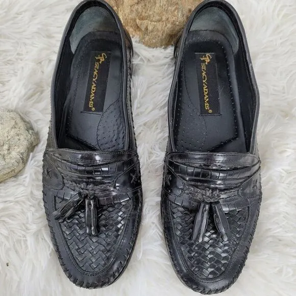 Stacy Adam's woven leather tasseled loafers black