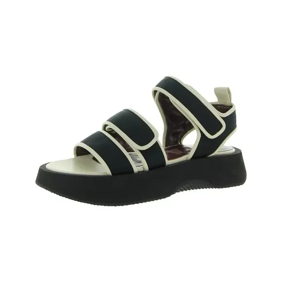 ✨STAUD✨ Black White Contrast Pipiing 1&quot; Platform Ankle Strap Wedge Sandals