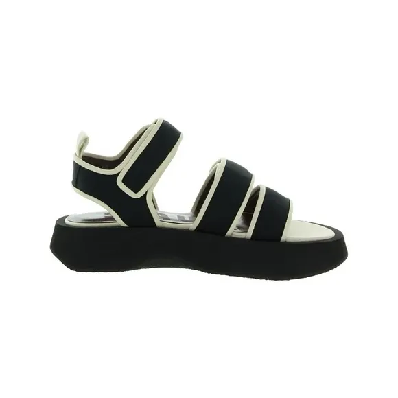 ✨STAUD✨ Black White Contrast Pipiing 1&quot; Platform Ankle Strap Wedge Sandals