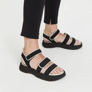 ✨STAUD✨ Black White Contrast Pipiing 1&quot; Platform Ankle Strap Wedge Sandals