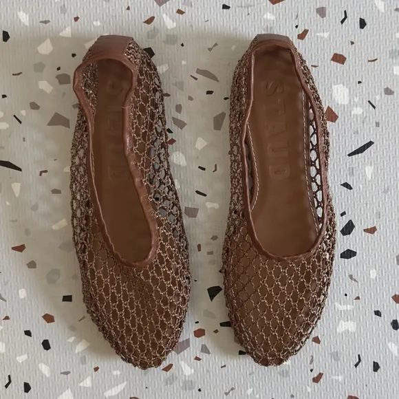 STAUD Brown Woven Leather Flats