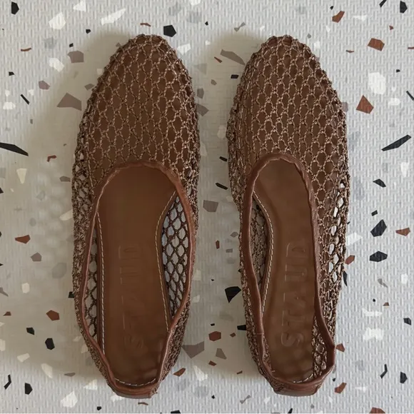 STAUD Brown Woven Leather Flats