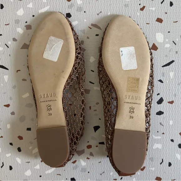 STAUD Brown Woven Leather Flats