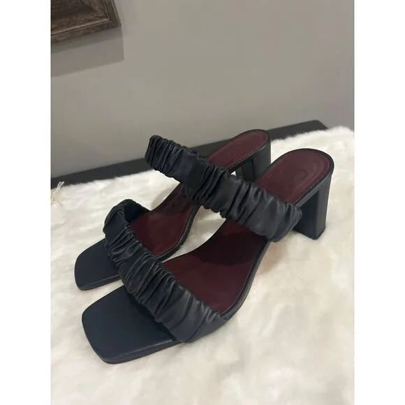 STAUD Frankie Ruched Sandal Black Womens Size 36 6