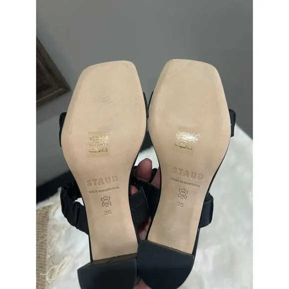 STAUD Frankie Ruched Sandal Black Womens Size 36 6