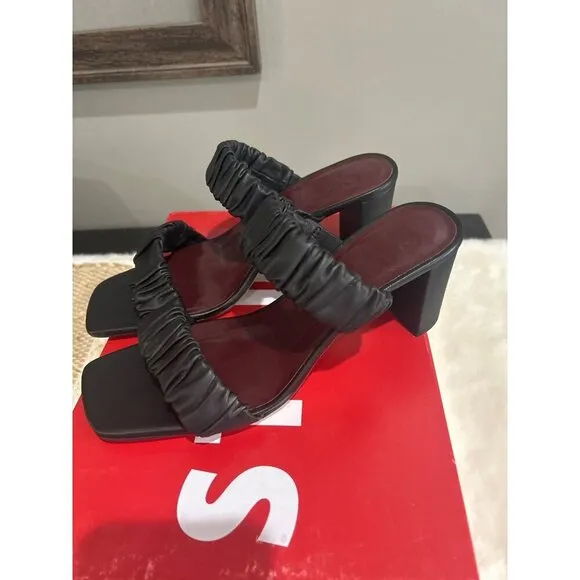 STAUD Frankie Ruched Sandal Black Womens Size 36 6