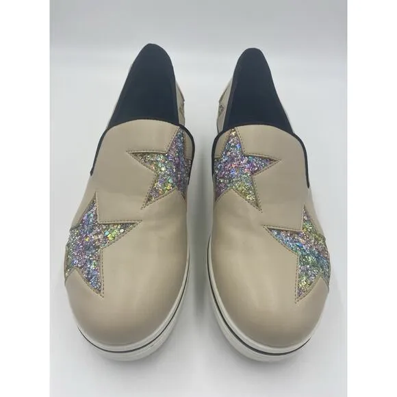 Stella McCartney Binx Rainbow Glitter Star Platform Sneakers Vegan Pride Sz 39