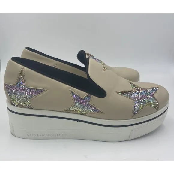 Stella McCartney Binx Rainbow Glitter Star Platform Sneakers Vegan Pride Sz 39