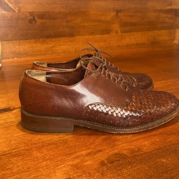 Stephane Kelian VINTAGE woven leather loafers Oxford lace up Women’s  Sz 6.5