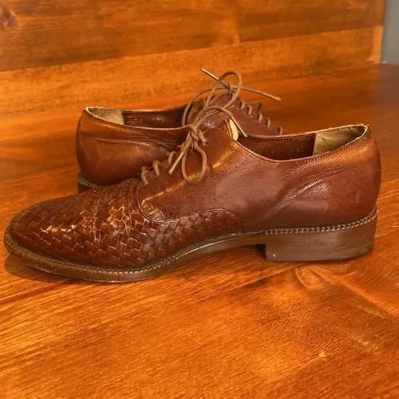 Stephane Kelian VINTAGE woven leather loafers Oxford lace up Women’s  Sz 6.5