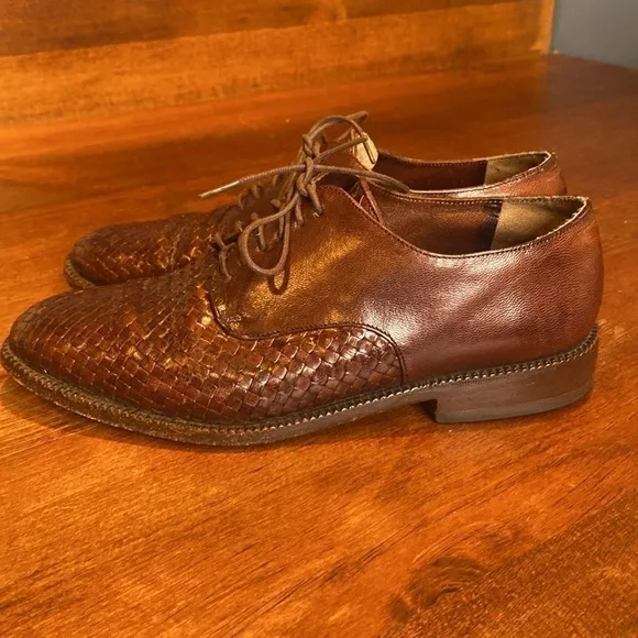 Stephane Kelian VINTAGE woven leather loafers Oxford lace up Women’s  Sz 6.5