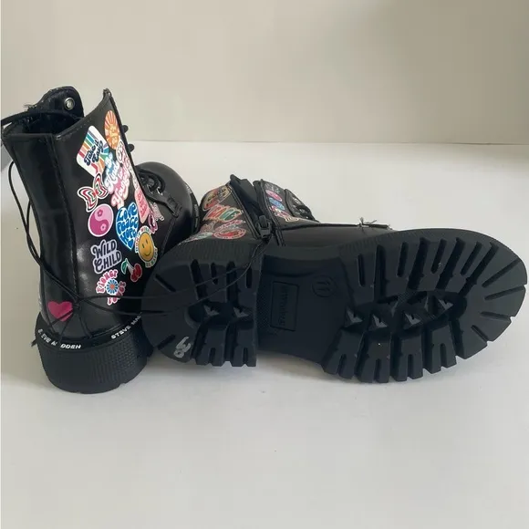 Steve Madden Black Combat Boots with Colorful Stickers Size11