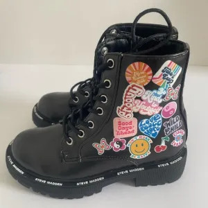 Steve Madden Black Combat Boots with Colorful Stickers Size11