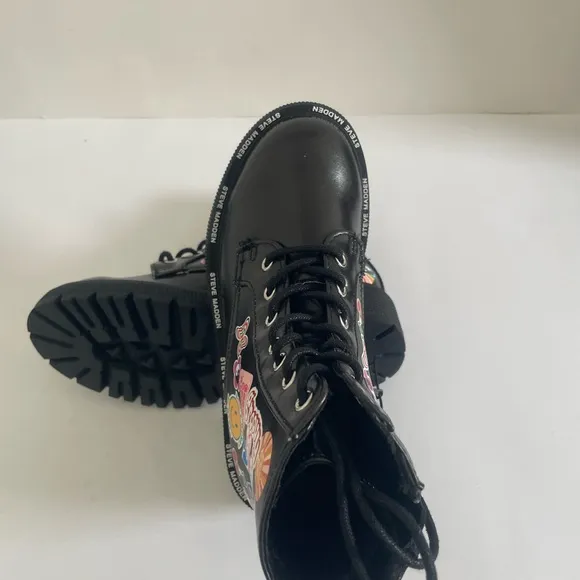 Steve Madden Black Combat Boots with Colorful Stickers Size11