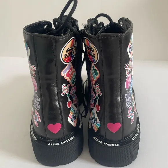 Steve Madden Black Combat Boots with Colorful Stickers Size11