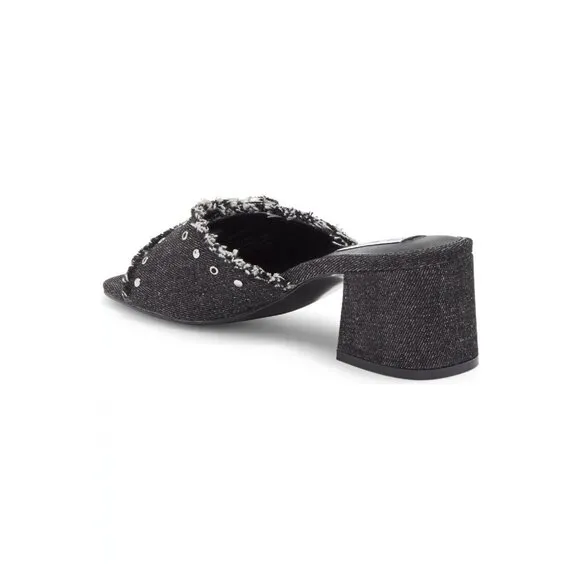 Steve Madden Black Denim Sandals Slip On Mule Sandals Block Heel Studs SZ 8 NIB