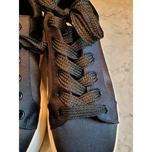 Steve Madden Black Satin Platform Sneakers Size 8