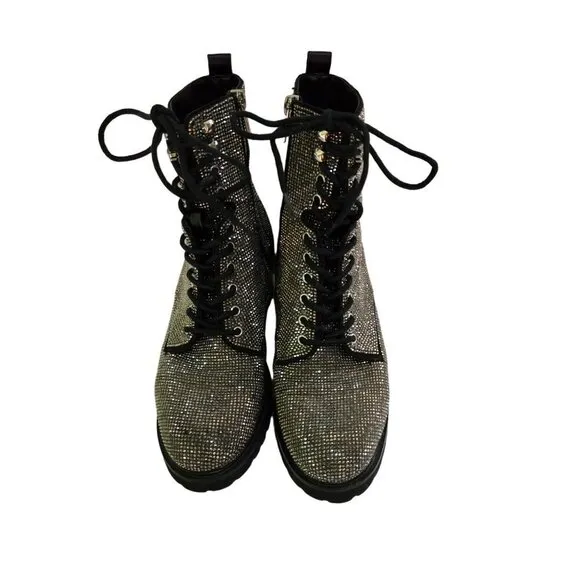 Steve Madden Bradlie Rhinestone Combat Boots Size 6.5M