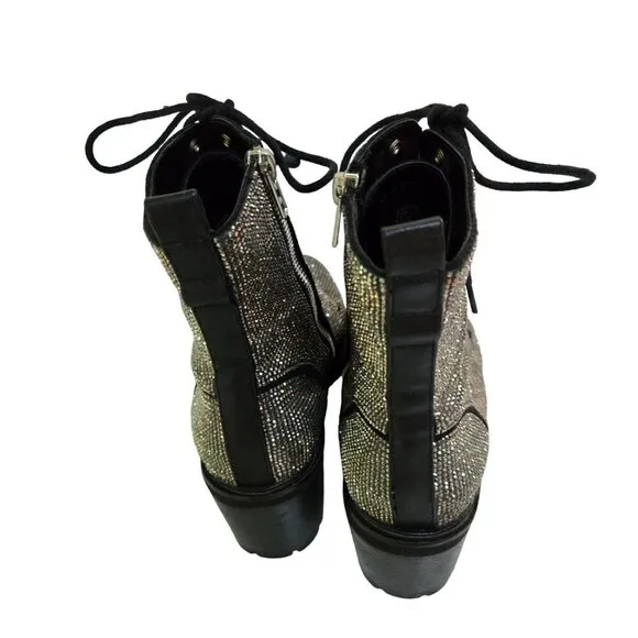 Steve Madden Bradlie Rhinestone Combat Boots Size 6.5M