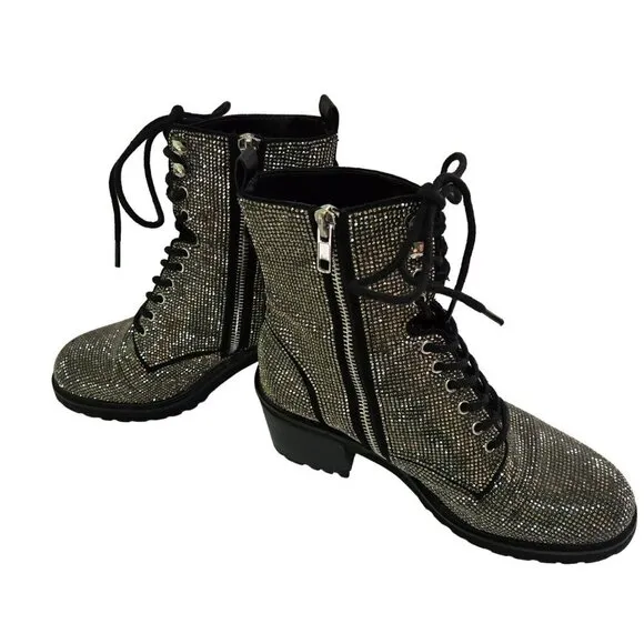 Steve Madden Bradlie Rhinestone Combat Boots Size 6.5M