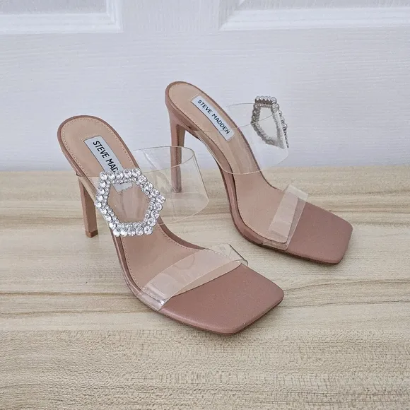 Steve Madden Clear Jeweled Heels Sandals Size 6.5