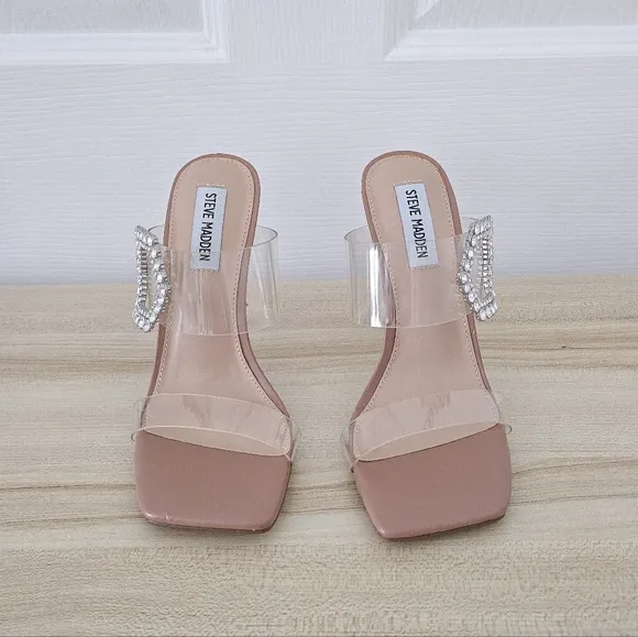 Steve Madden Clear Jeweled Heels Sandals Size 6.5