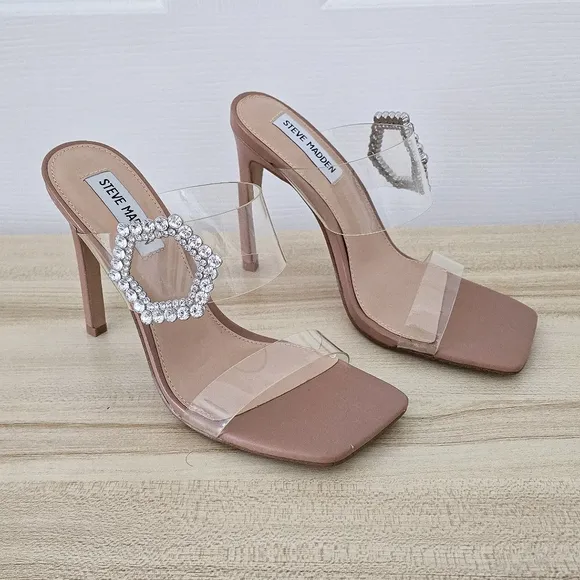 Steve Madden Clear Jeweled Heels Sandals Size 6.5
