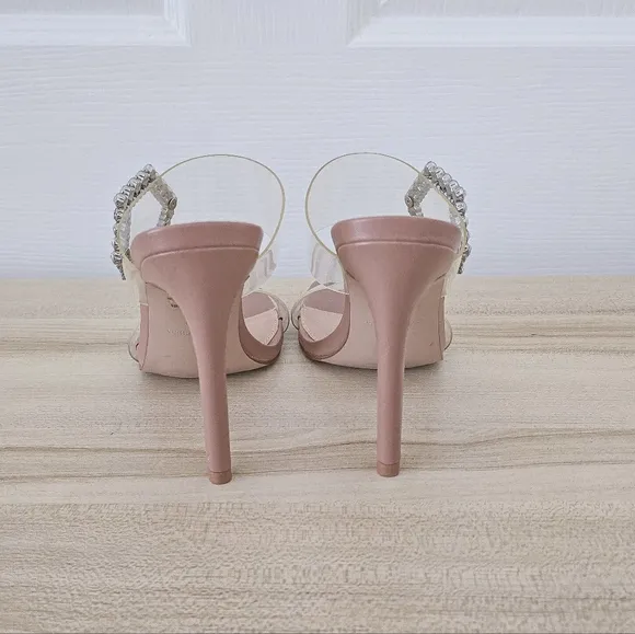 Steve Madden Clear Jeweled Heels Sandals Size 6.5