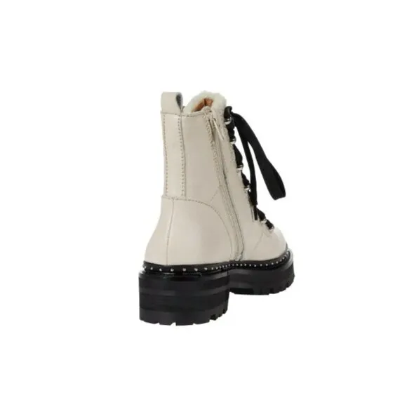 Steve Madden Cream Leather Rainier Women’s Combat Hiker Boots Sz 7.5 NEW