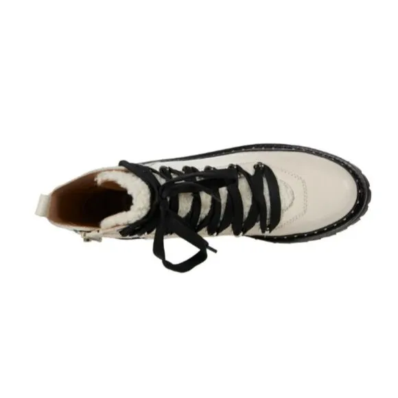 Steve Madden Cream Leather Rainier Women’s Combat Hiker Boots Sz 7.5 NEW