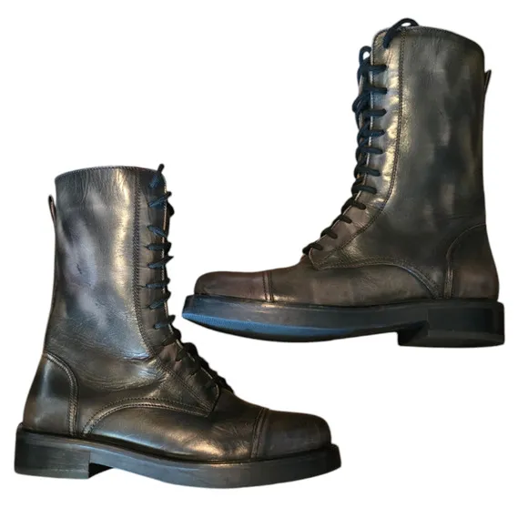 Steve Madden Dawsyn Distressed Leather Lace-Up Combat Booties Size 9