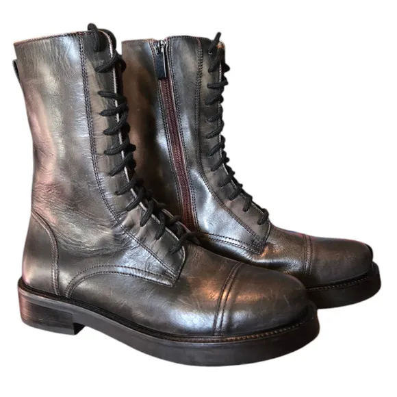 Steve Madden Dawsyn Distressed Leather Lace-Up Combat Booties Size 9