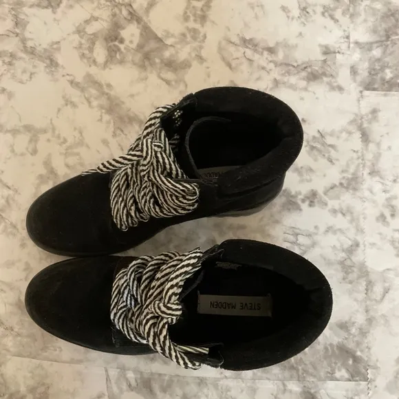 Steve Madden Genny Black Suede Combat Boots