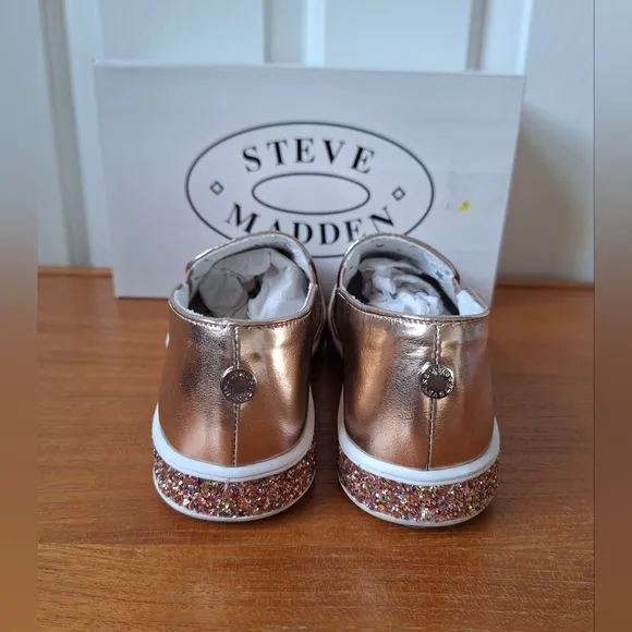 Steve Madden glitter sneakers iridescent metallic pink rose gold platform active