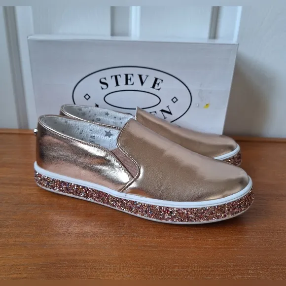 Steve Madden glitter sneakers iridescent metallic pink rose gold platform active