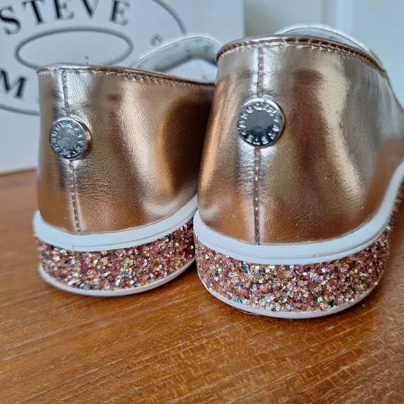 Steve Madden glitter sneakers iridescent metallic pink rose gold platform active