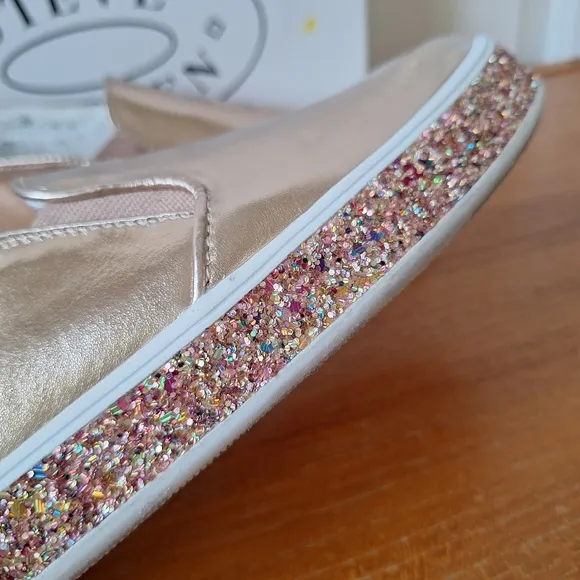 Steve Madden glitter sneakers iridescent metallic pink rose gold platform active