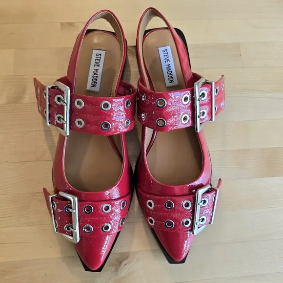 Steve Madden Graya Red Patent Slingback Flats Size 9.5 NWOB