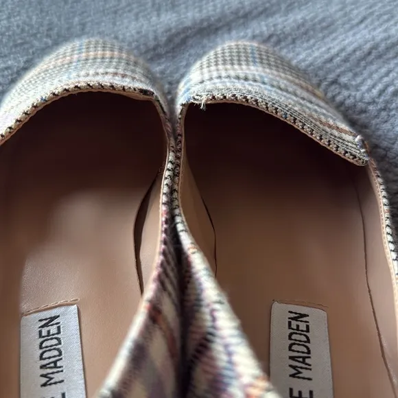 Steve Madden Houndstooth Plaid Fabric Loafers Size 6.5 Multicolor Slip On Flats