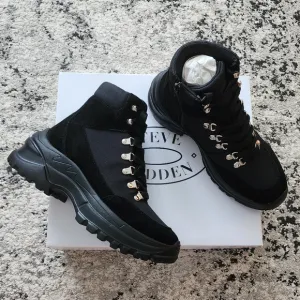 STEVE MADDEN Laceup Combat Boots NIB Black Suede and Nylon