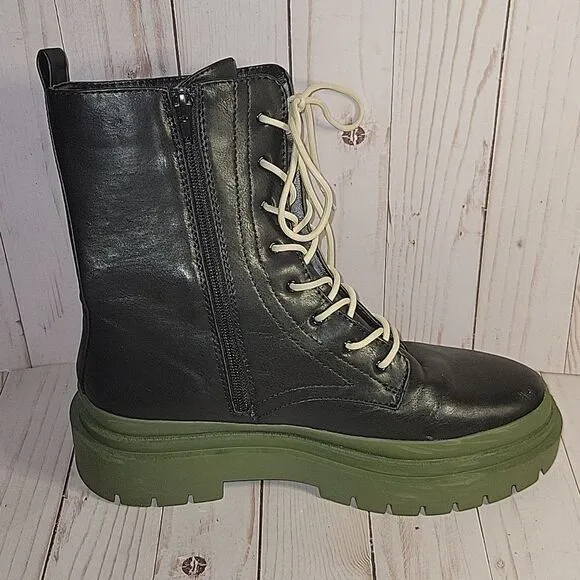 Steve Madden Mansel Lace Up Combat Boots in Black &amp; Green 9.5 Womens