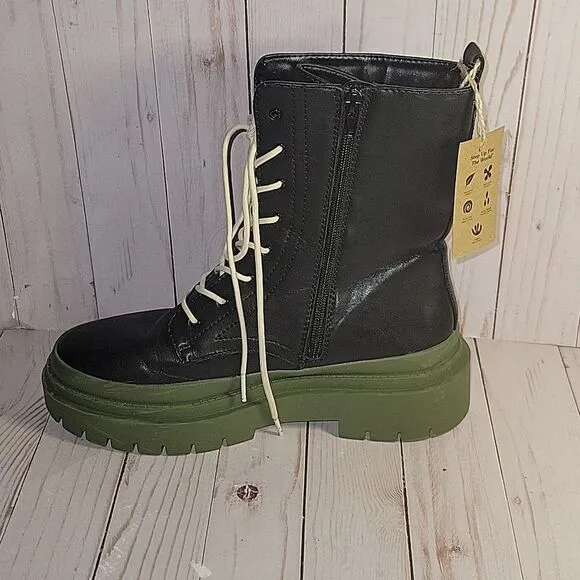 Steve Madden Mansel Lace Up Combat Boots in Black &amp; Green 9.5 Womens