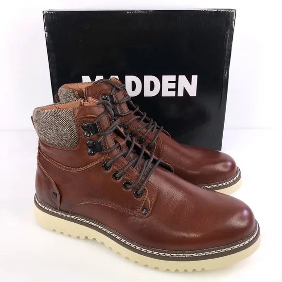 Steve Madden Men's M-damily Combat Boot Cognac Lace Up Boots