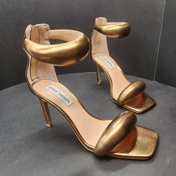 Steve Madden Partay sandals women's 6M golden puff padded ankle strap new $116