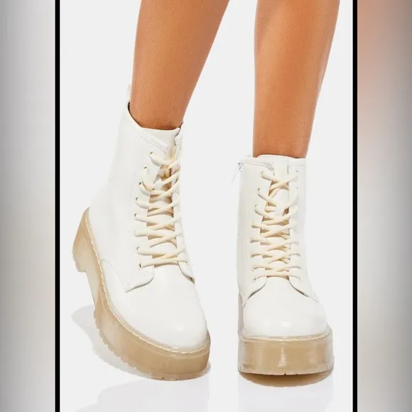 Steve Madden Rubber Platform Bettyy CombatBoots - White Size 8