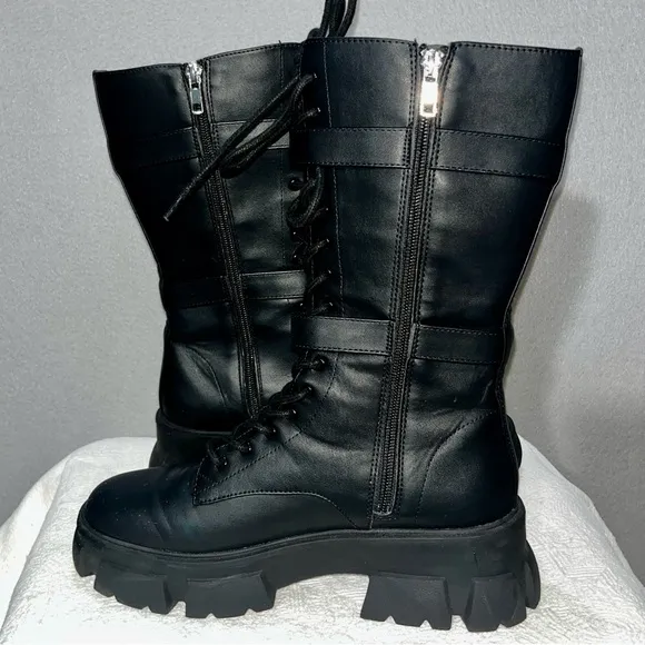Steve Madden Thorpe Combat Stylish Black Women's Boots with Pockets