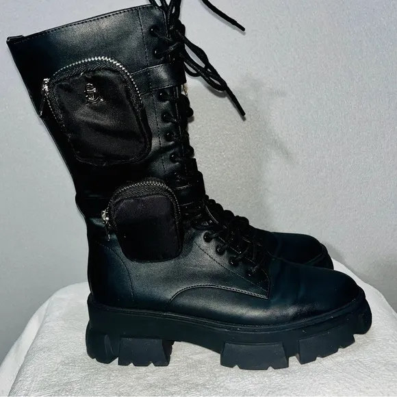 Steve Madden Thorpe Combat Stylish Black Women's Boots with Pockets
