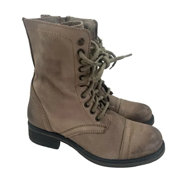 Steve‎ Madden Tropa 2-0 Leather Lace-up Combat Boots Women Size 7.5M