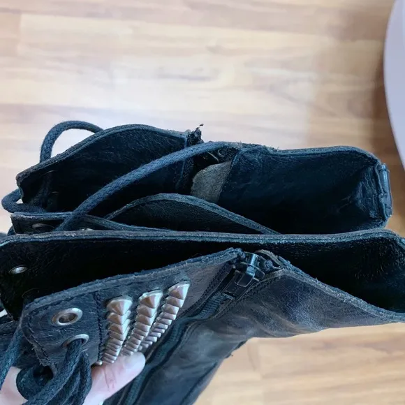 Steve Madden Tropador Combat Boots 6.5 Studded Biker Leather Lace Zip Up Black