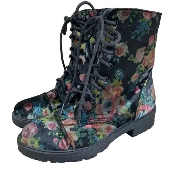 STEVE MADDEN Velvet Floral REX Combat Boots 90s Grunge Punk Alternative SZ 7.5